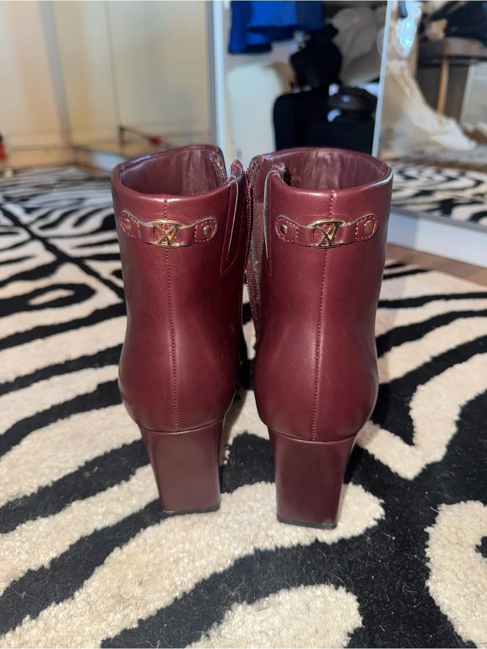 Amazon Women's Burgundy Leather Square-Toe Ankle Boots